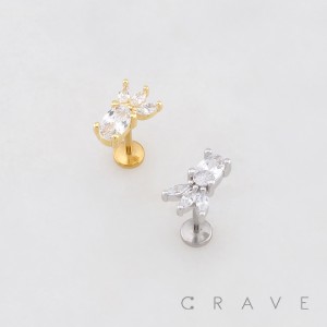 LEAF DROP MARQUISE FAN CZ THREADLESS (PUSH IN) 316L SURGICAL STEEL LABRET SET